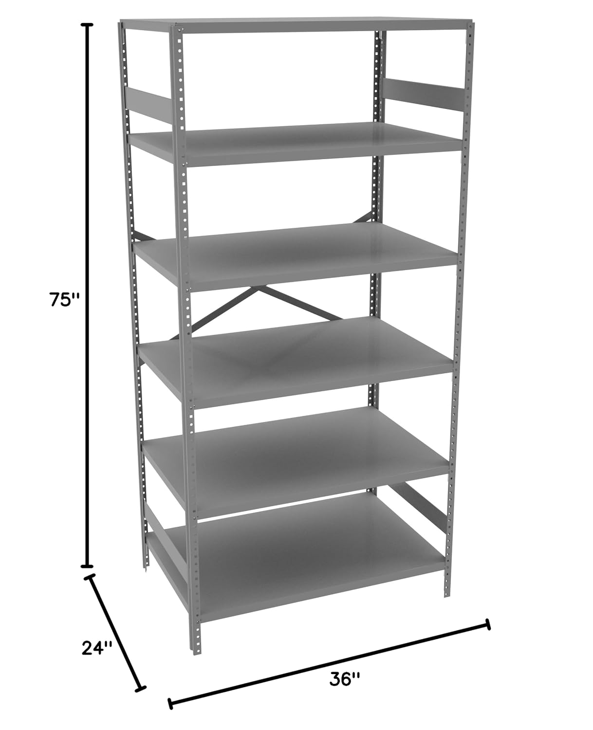 Tennsco ESP-6-2436 Commercial Shelving Unit, 6 Shelves/5 Openings, 250 lb. Capacity per Shelf, 36' Width x 75' Height x 24' Depth, Medium Grey