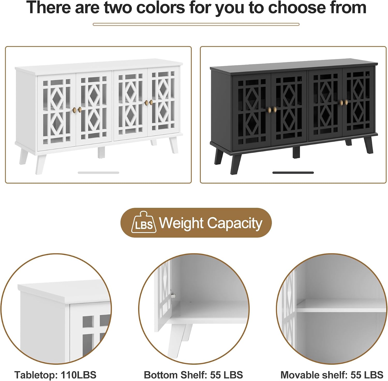 Scurrty 52' Buffet Cabinet with Storage,Sideboard with 4 Doors, Skeletonized Coffee Bar with Storage, Sideboard Cabinet for Dinning Room, Kitchen & Living Room (White)