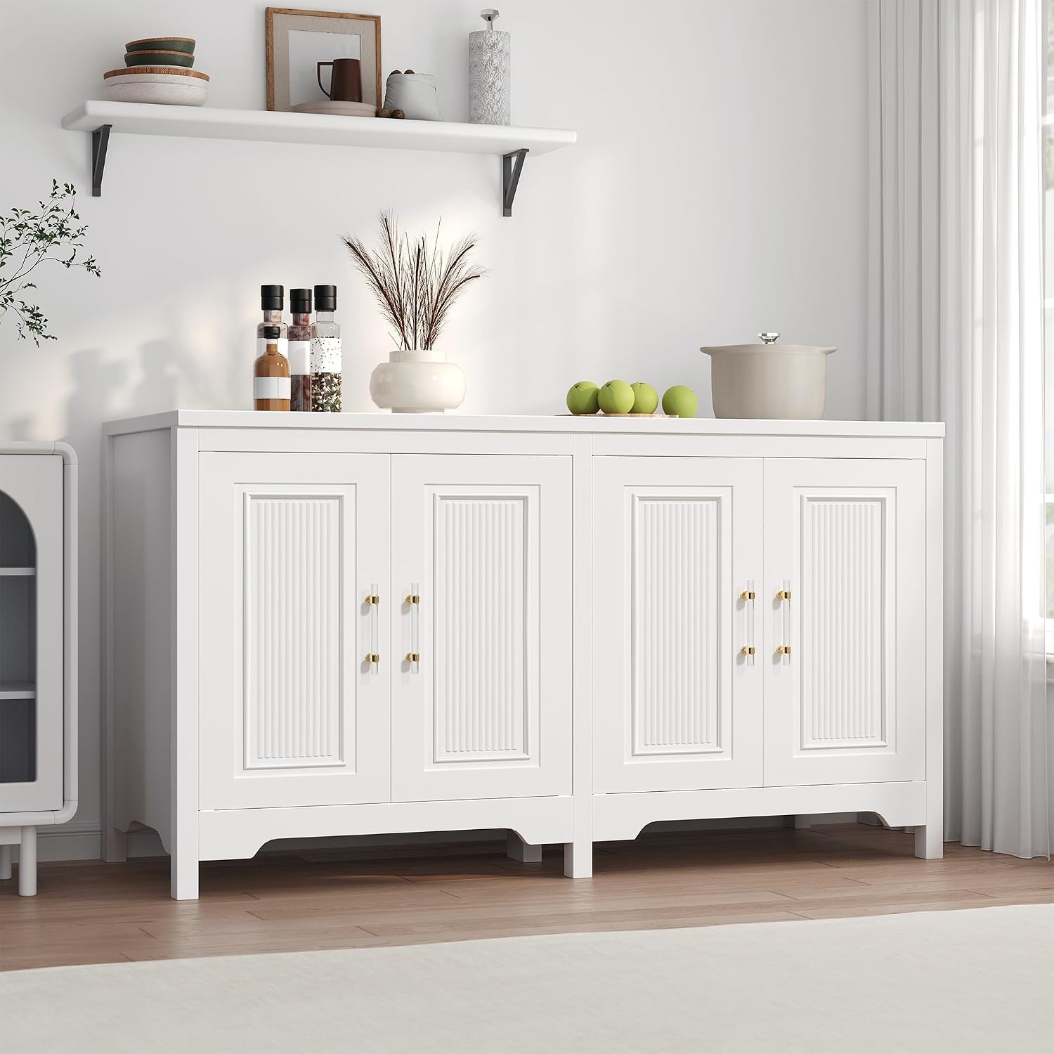 Jocoevol 55'' Buffet Cabinet with Storage, Modern Fluted Door Design Sideboard Buffet Cabinet with Storage and Adjustable Shelf, Coffee Bar Station for Kitchen, Dining Room, Pure White