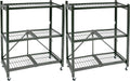 Origami 2 Pack 3 Tier Folding Shelves, Storage Shelving Rack Unit with Wheels, Pewter