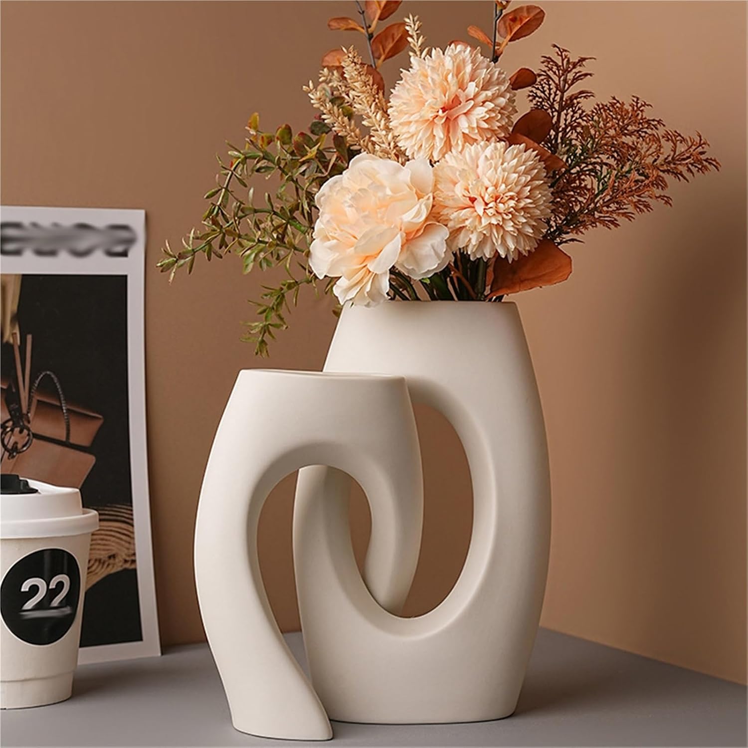 Ceramic Vases for Home Decor Set of 2,Small for Farmhouse Wedding Entryway Living Dining Room Bookshelf Table Decor