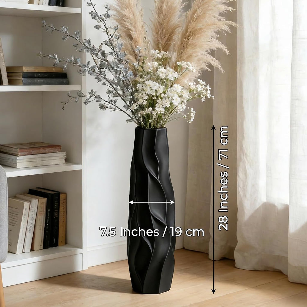 Black Ceramic Floor Vase – 28' Handcrafted Rustic Tall Vase for Dried Flowers and Branches, Large Decorative Vase for Living Room, Entryway & Home Decor