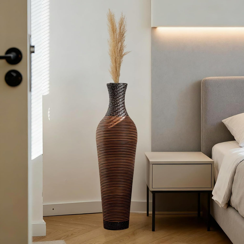 39-Inch Tall Vintage Floor Vase - Premium PVC Rattan Weave, Large Brown Standing Vase, Flower Holder for Home Decor (47 - Dark Brown)