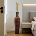 39-Inch Tall Vintage Floor Vase - Premium PVC Rattan Weave, Large Brown Standing Vase, Flower Holder for Home Decor (47 - Dark Brown)