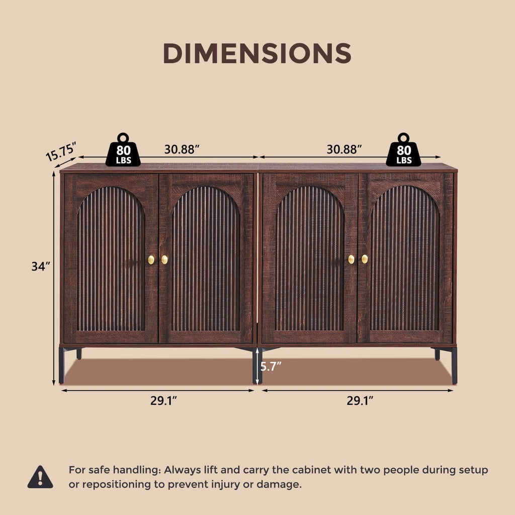 IFGET Modern Buffet Cabinet with Storage, 123.5' W Fluted Arched Sideboard Cabinet w/Adjustable Shelves, Wooden Modular Coffee Bar for Dining Room, Kitchen, Living Room, Entryway, Brown