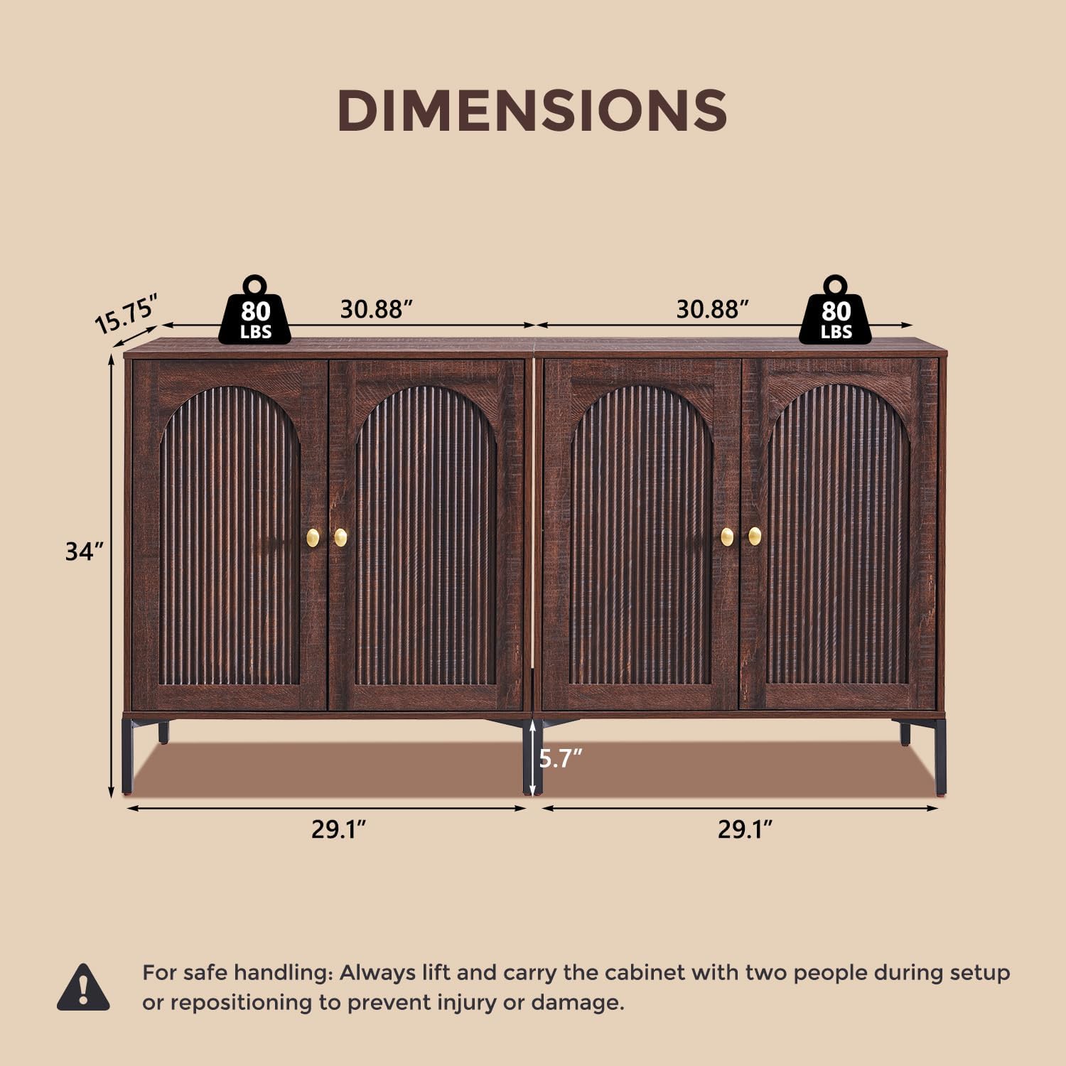 IFGET Modern Buffet Cabinet with Storage, 123.5' W Fluted Arched Sideboard Cabinet w/Adjustable Shelves, Wooden Modular Coffee Bar for Dining Room, Kitchen, Living Room, Entryway, Brown