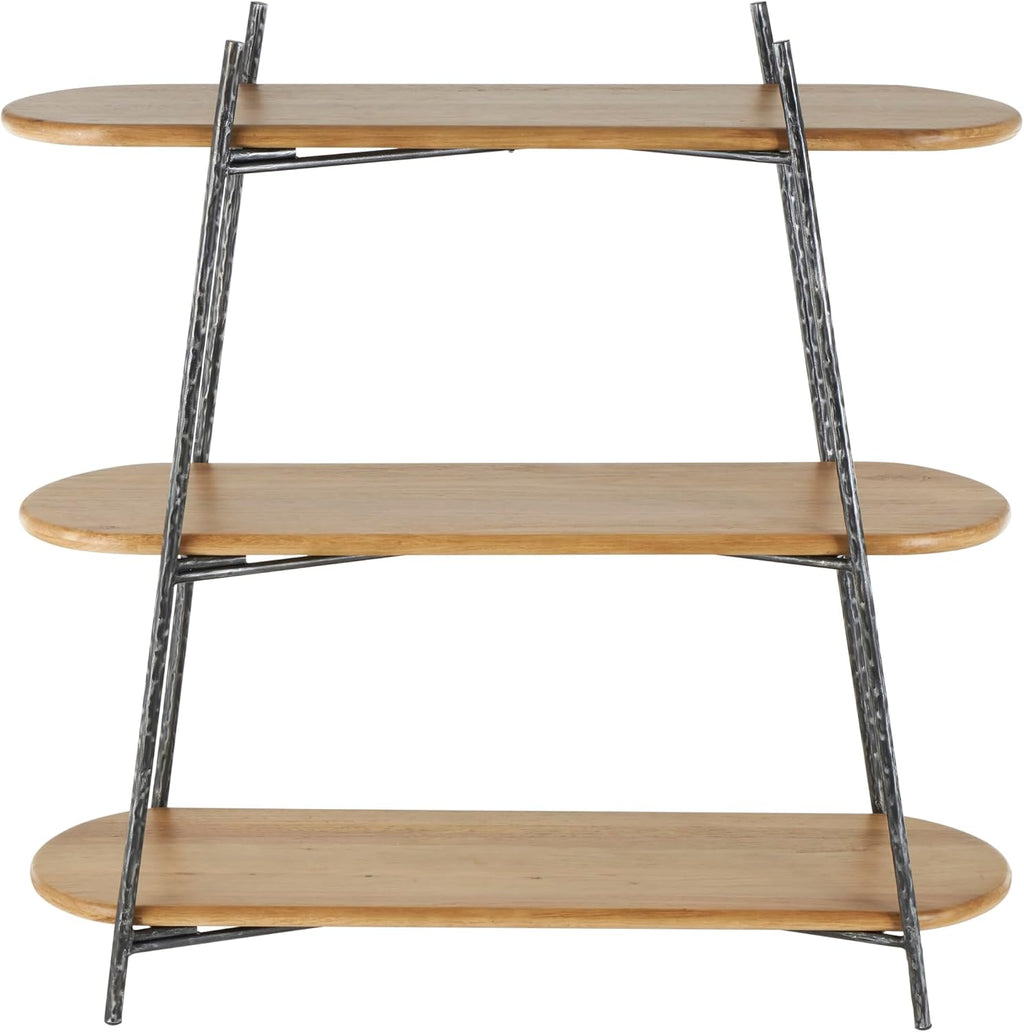 Deco 79 Wood Storage Shelving Unit Oval Shaped Shelving Unit with Black Metal Frame, Display Shelf 43' x 14' x 42', Brown