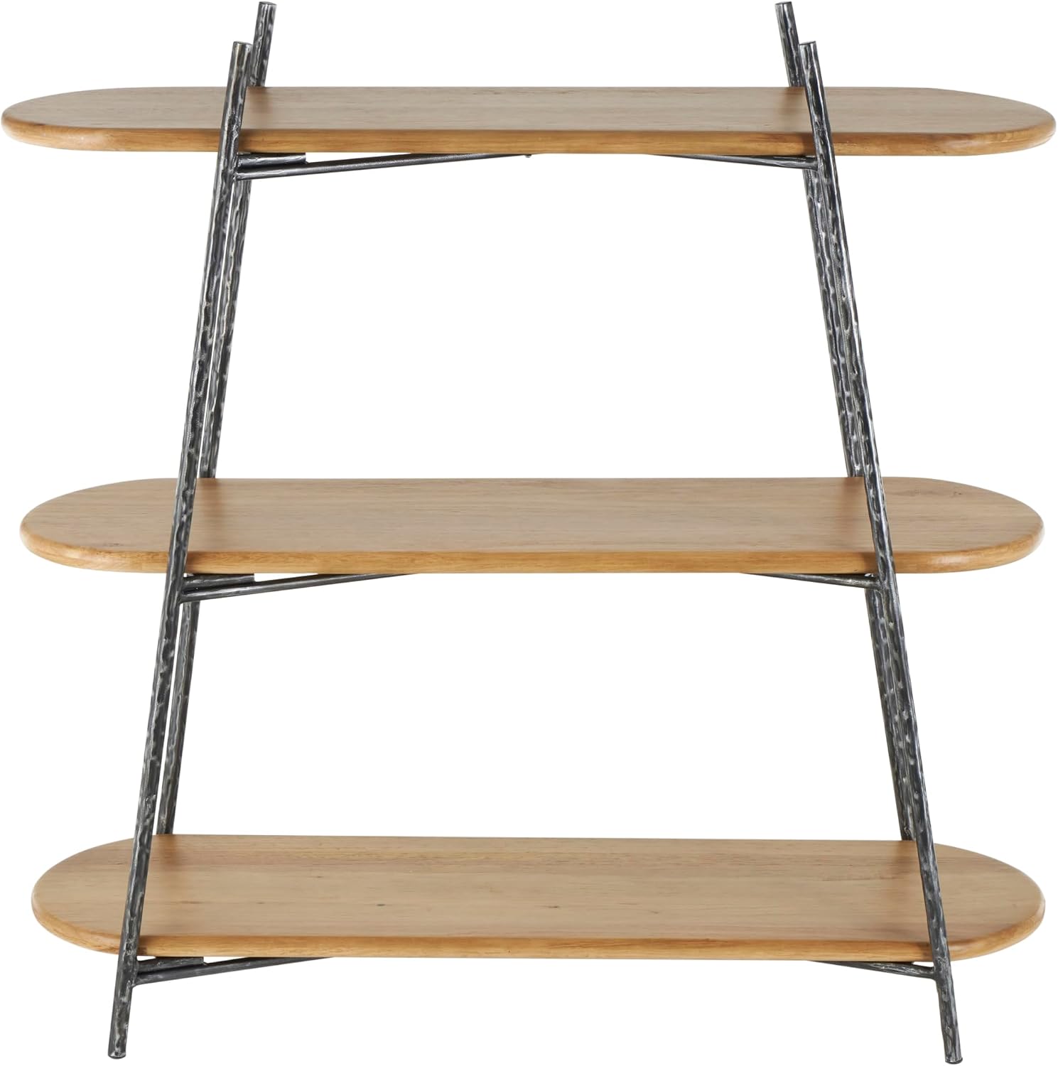 Deco 79 Wood Storage Shelving Unit Oval Shaped Shelving Unit with Black Metal Frame, Display Shelf 43' x 14' x 42', Brown