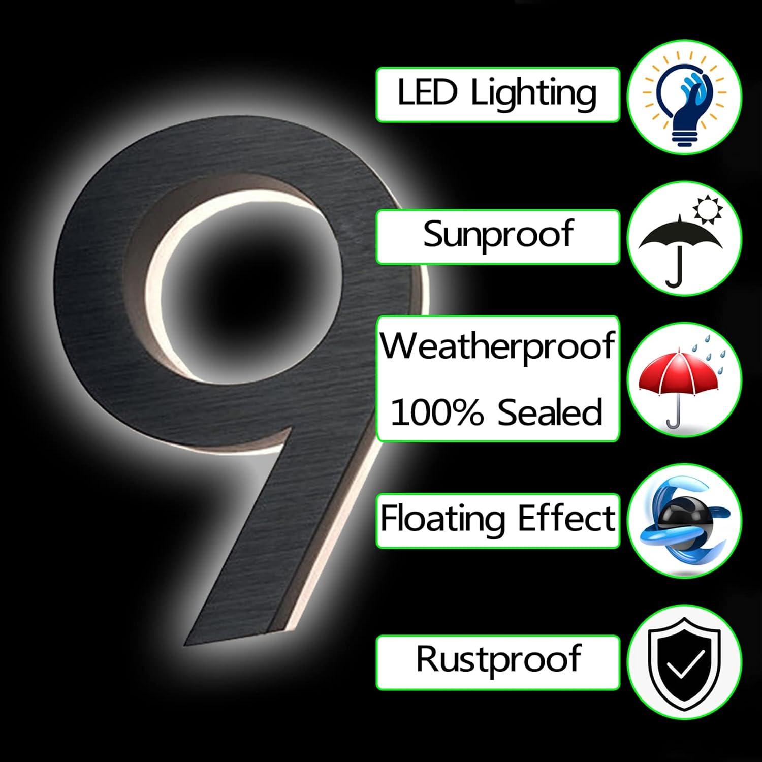 Backlit Lighed LED House Numbers, Black Finishes, Address Signs Lighted Plaque, Outdoor/Indoor, Modern, Low-Voltage, Weatherproof, Day & Night, White Light,20 Inch,3