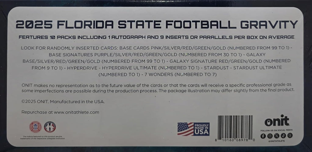 2025 Onit Gravity College Football Card Hobby Box (Florida State Seminoles)