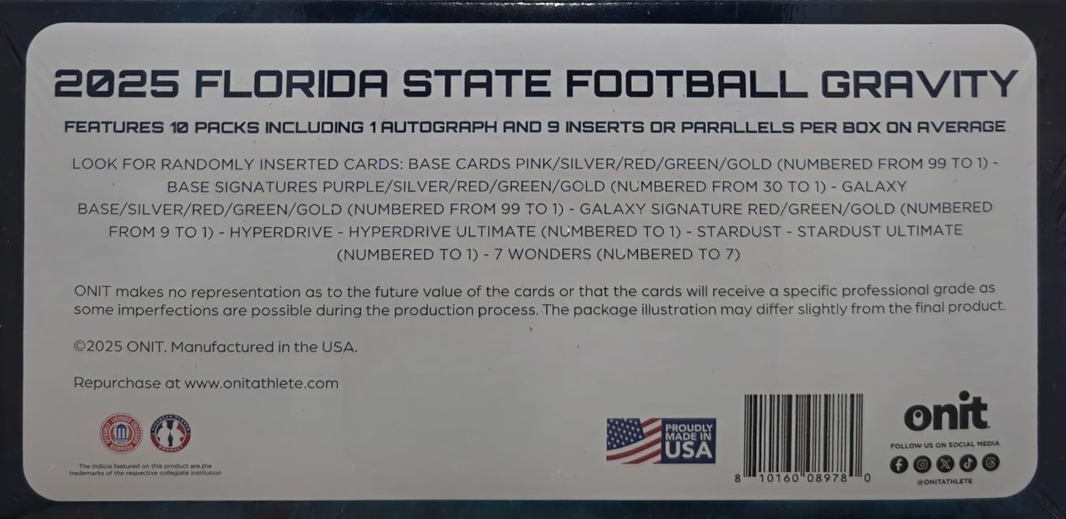 2025 Onit Gravity College Football Card Hobby Box (Florida State Seminoles)