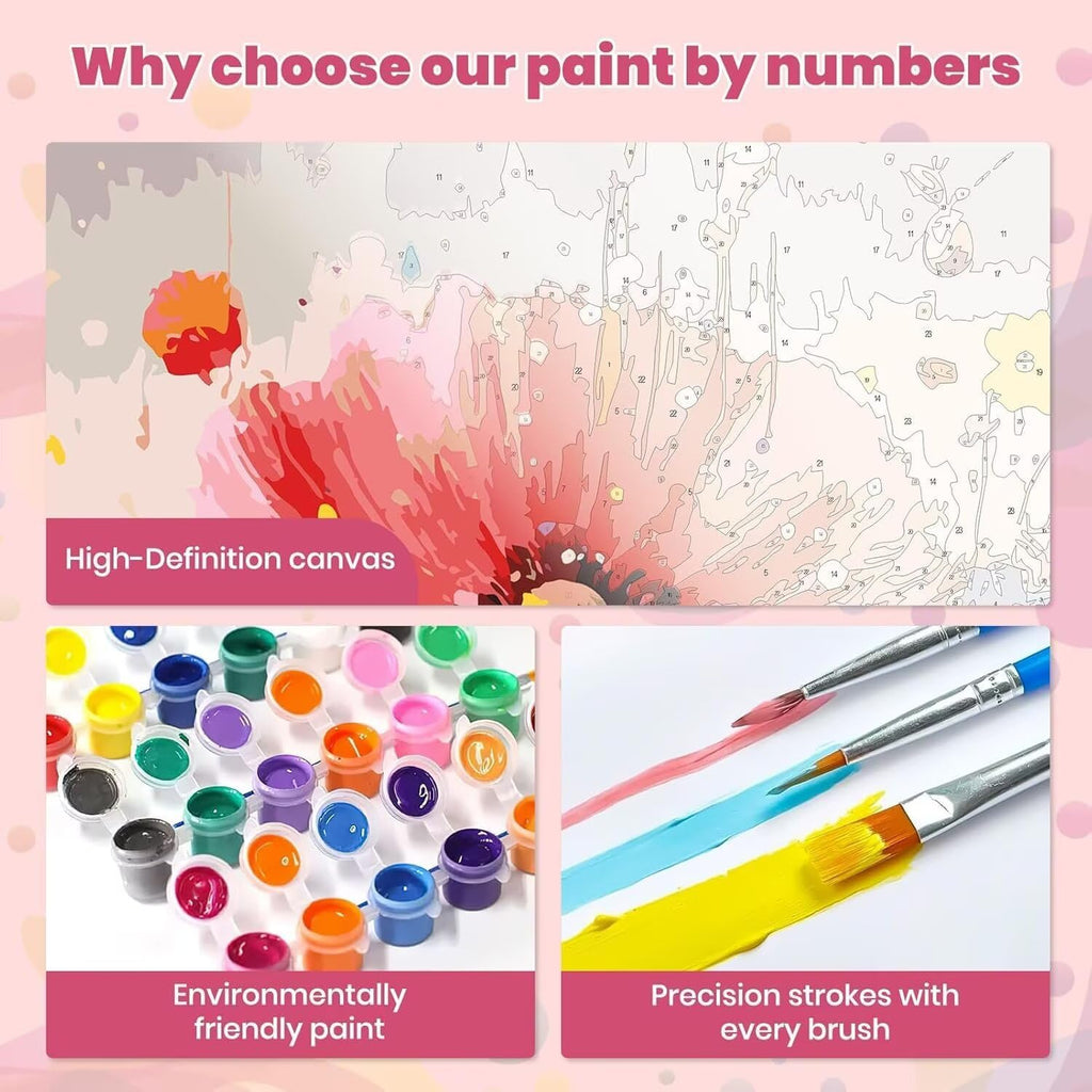 Flower Paint by Numbers Red Rose Painting Kits for Adults Beginner Painting by Numbers pre Drawn Canvas with Brush Acrylic Oil Paint Adult Craft, Gifts for Women, Room Decor (100x200cm Framed) -73zT