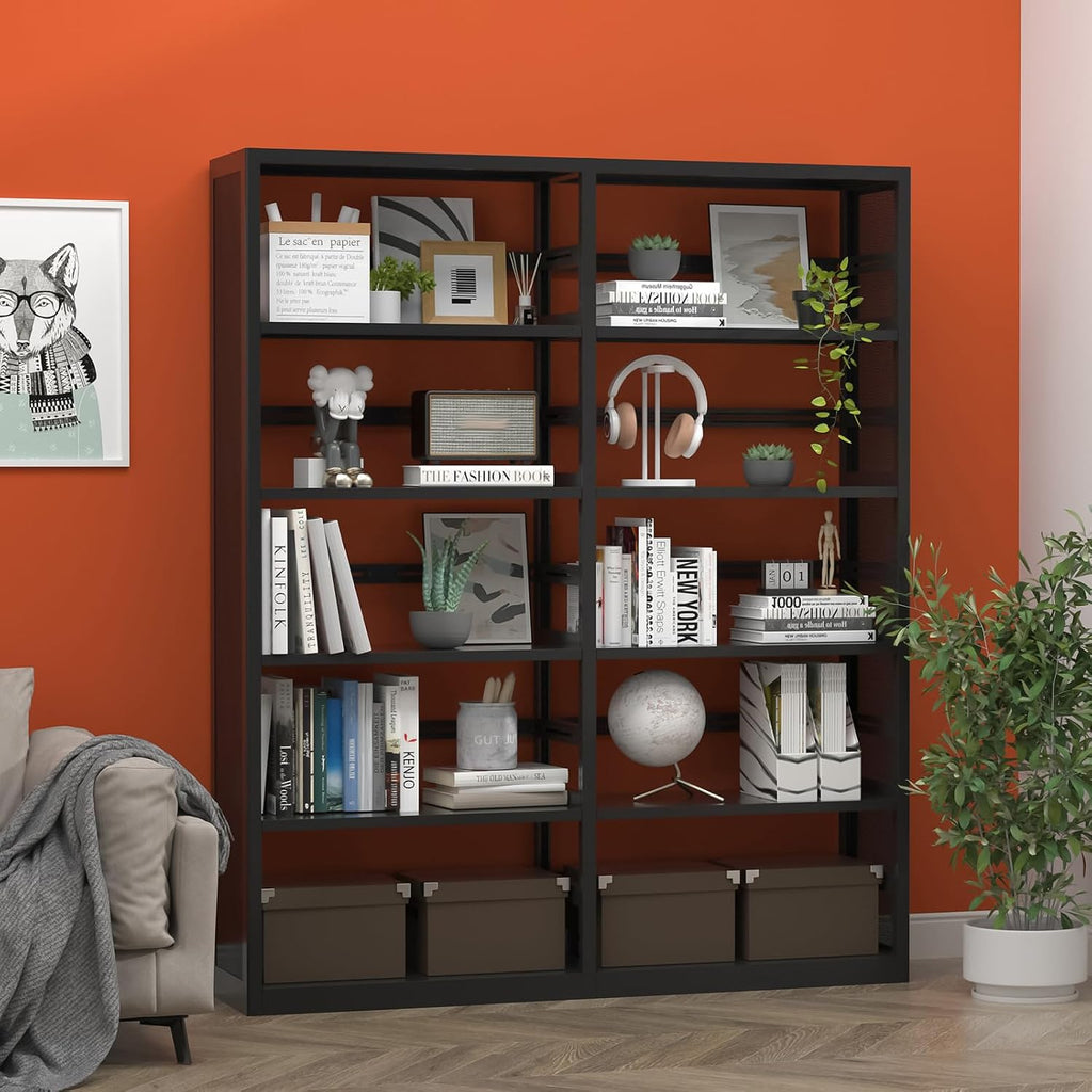 5 Tiers Bookshelf Tall Bookcase Shelf Storage Organizer Book Rack Utility Metal Shelf Adjustable Garage Shelving Organizer Rack for Kitchen Laundry Garage Bathroom Pantry Office 68' H*28' W*13' D