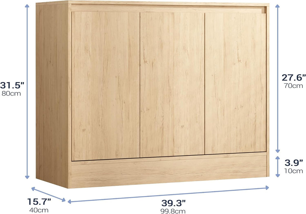 Housoul Buffet Cabinet with Storage, Coffee Bar Cabinet with 3 Doors and Adjustable Shelf, Modern Kitchen Buffet Sideboard for Living Room, Kitchen, Natural