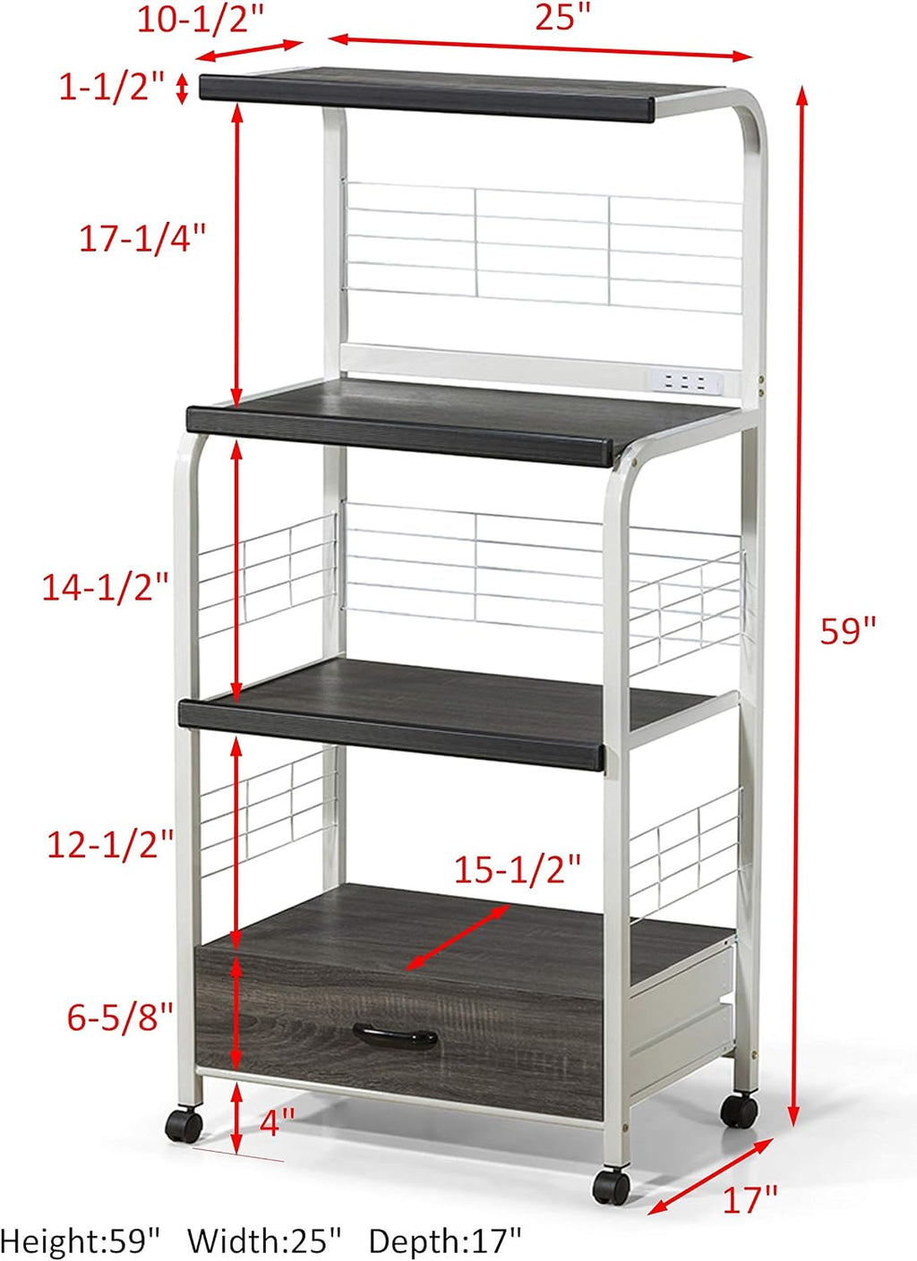 Crown Mark Kitchen Shelf with Casters Baker's Rack, White