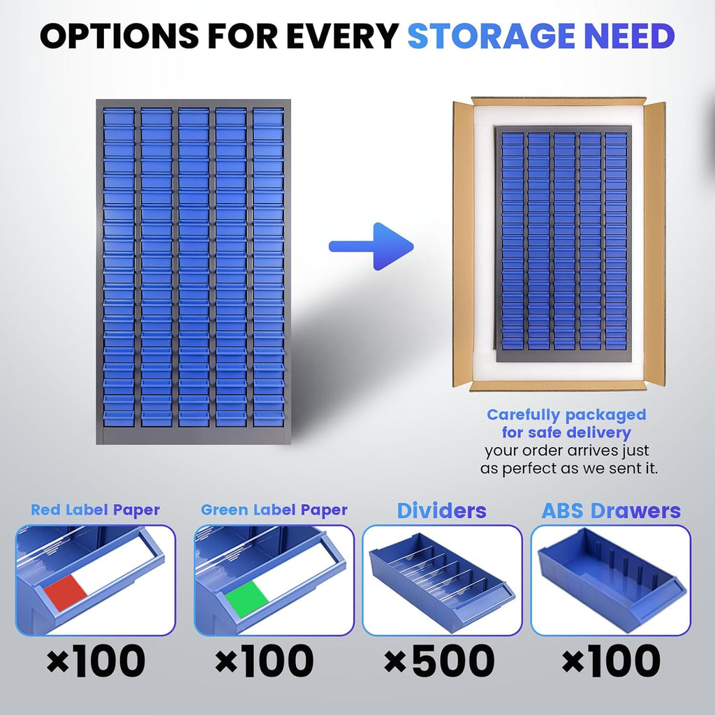 100-Drawer Small Parts Organizer, Nut and Bolt Organizer, Bolt Bin, Grey Metal Storage Cabinet Tool Cabinet with Drawer for Garage, Workshop, Home & Office