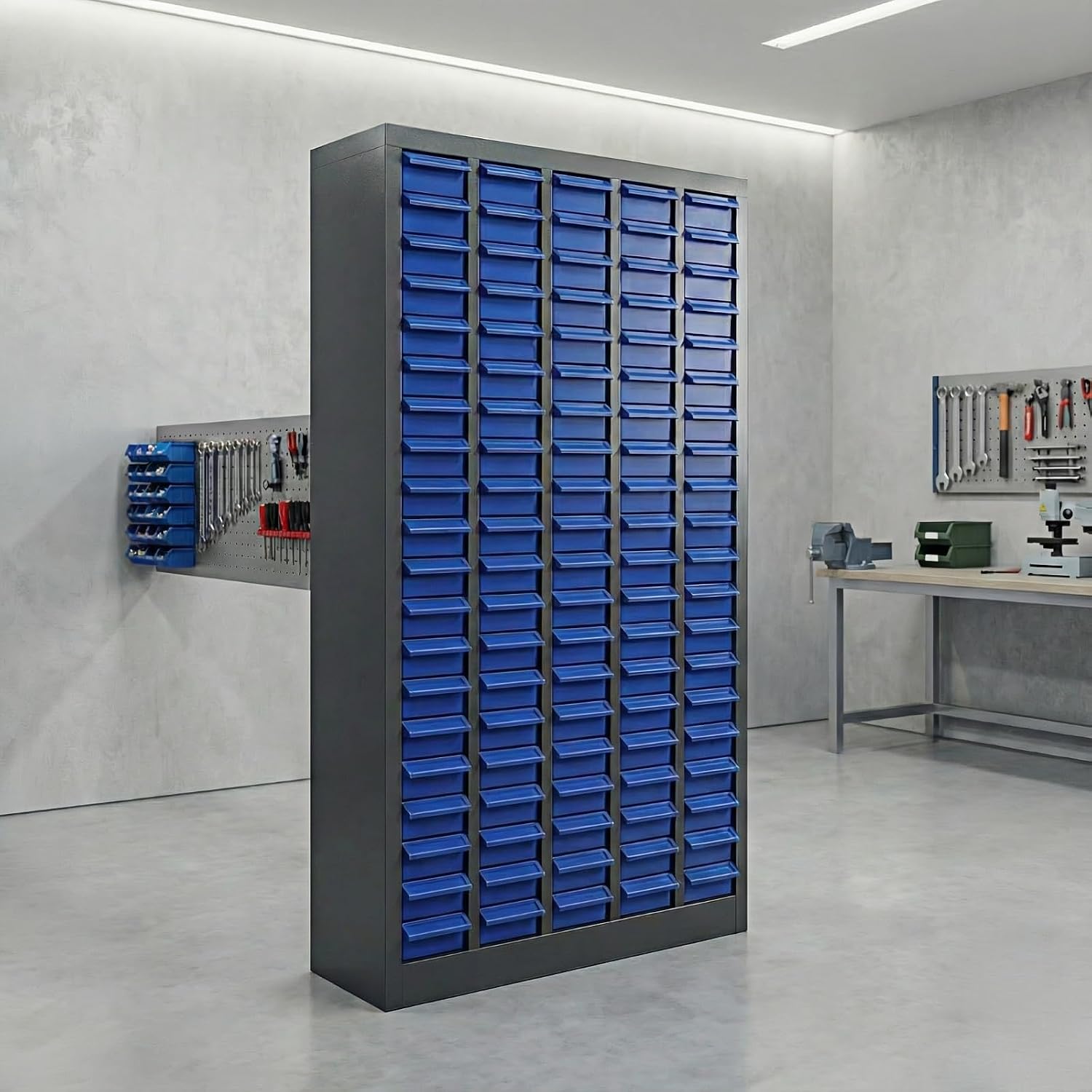 100 Drawers Stainless Steel Nut and Bolt Organizer, Parts Cabinet with Adjustable Shelves and Label Stickers, Bolt Organizer for Nuts Bolts Parts Screws Small Items (100 Drawers)