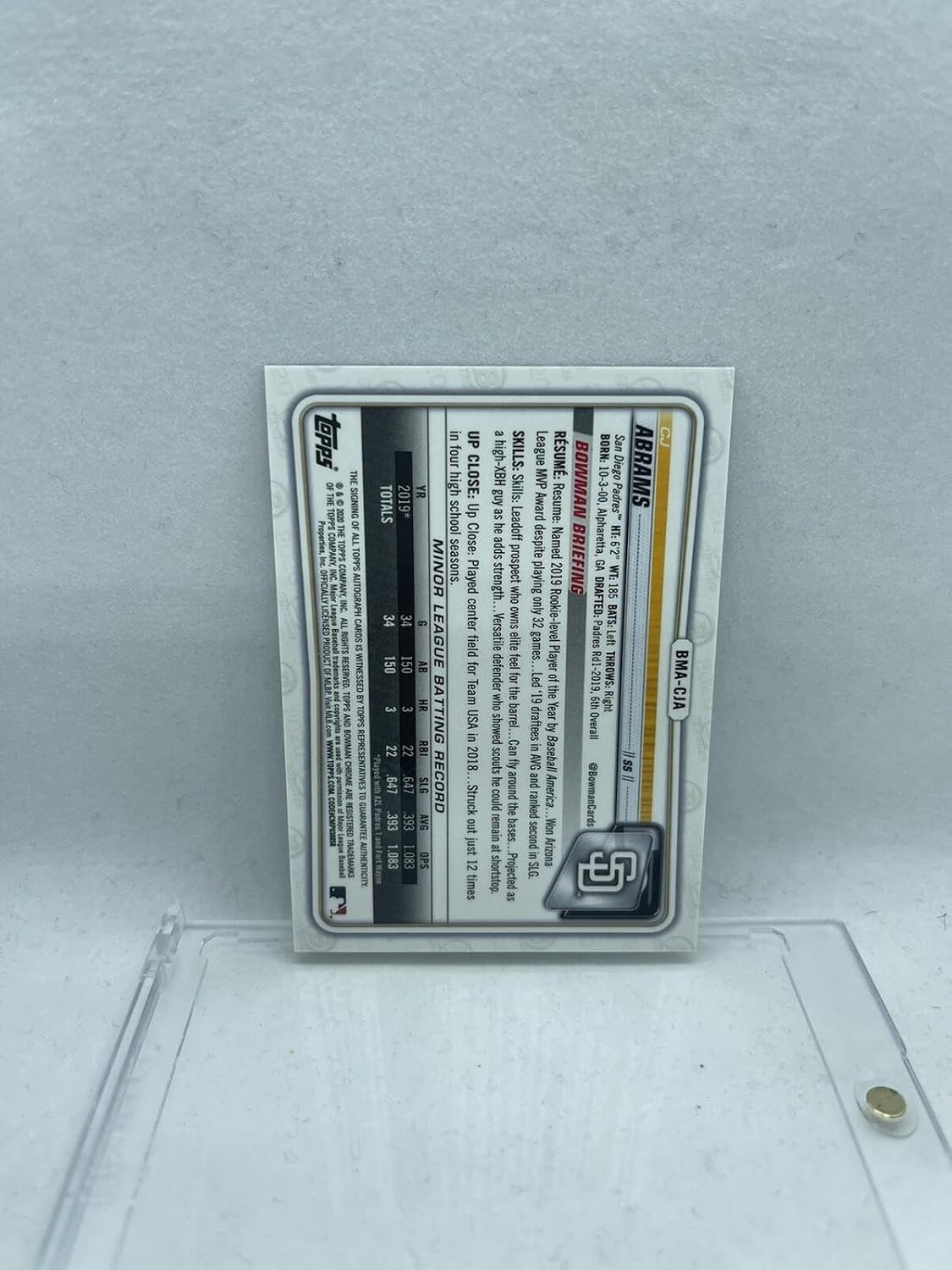 CJ Abrams 2020 Bowman Chrome Mega Box Auto W/Mag Padres - Baseball Slabbed Autographed Cards