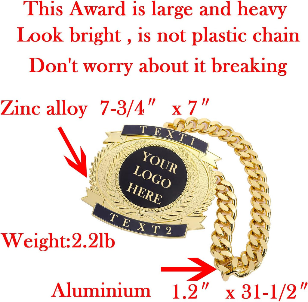 Championship Belt, Custom Giant MVP Champion Chain Medal, Champ Award Winner Prize Trophy Necklace For Adult Team Football Soccer Baseball Basketball Fantasy Football Chain (custom gold medal)