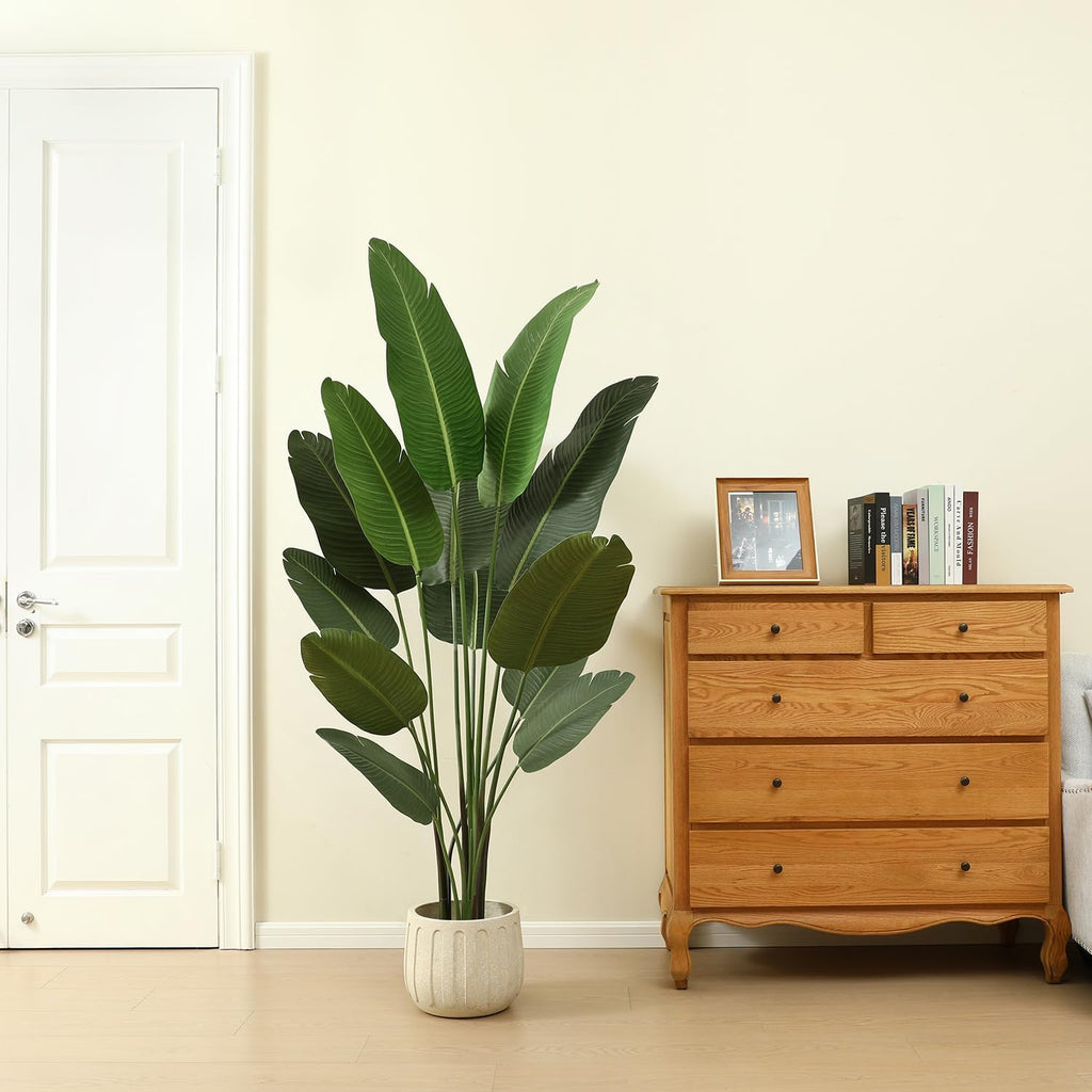 Ferrgoal Artificial Bird of Paradise Plants 6 Ft Fake Tropical Tree with Woven Basket, Faux Banana Leaf Plant for Home Indoor Outdoor Office Modern Decor Green 2 Set