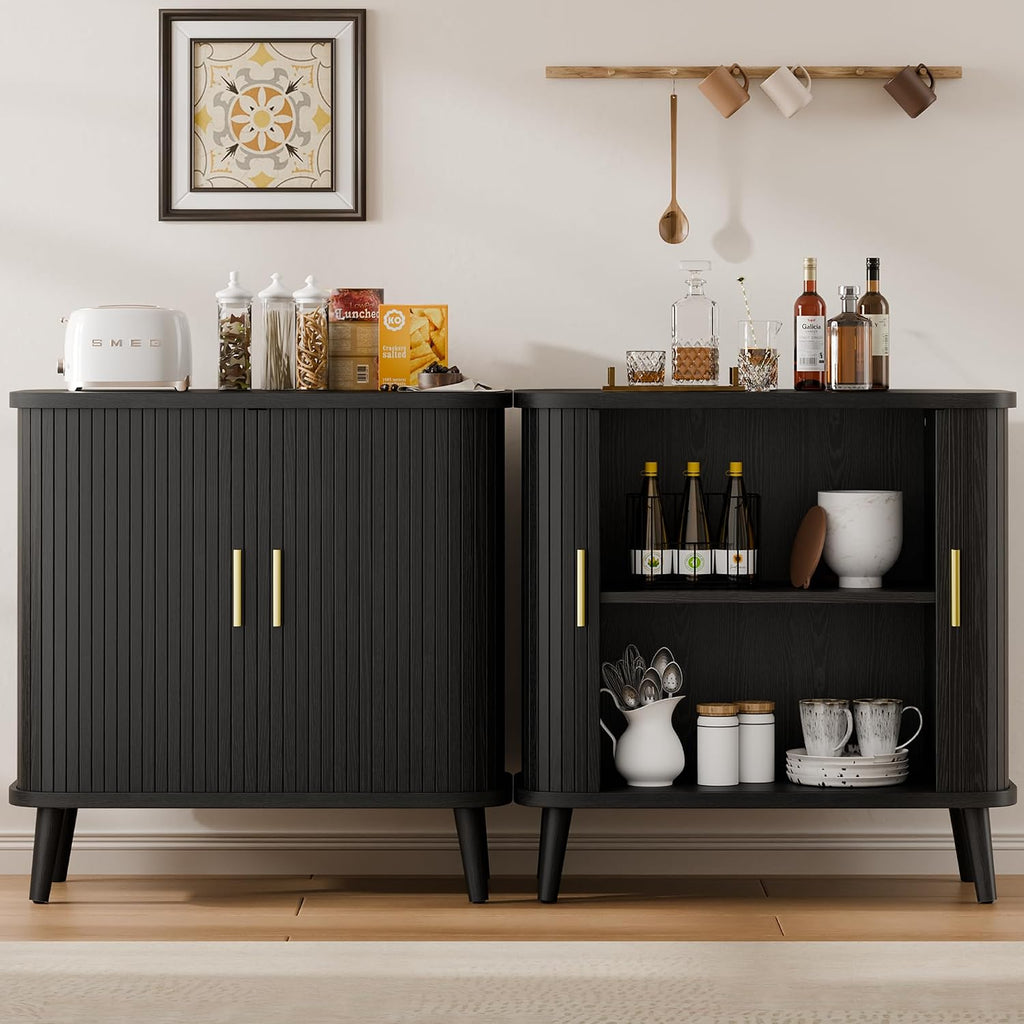 Lulive Black Buffet Cabinet, Sideboard Buffet Storage Cabinet with Sliding Doors, Modern Bar Cabinet for Kitchen & Dining Room
