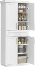 HOMCOM 72' Kitchen Pantry Cabinet, Freestanding Tall Storage Cabinet with 4 Doors, Drawer and 3 Adjustable Shelves for Dining Room, White