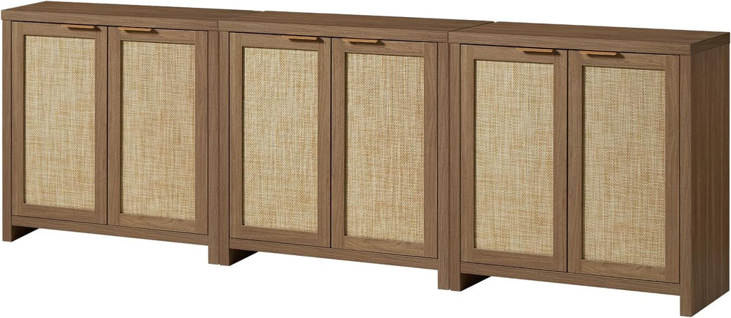OAKHAM HOME Hampstead Storage Sideboard Cabinet with Rattan Doors and Adjustable Shelves, Buffet Kitchen Cabinet Cupboard Console for Living Room, Set of 3