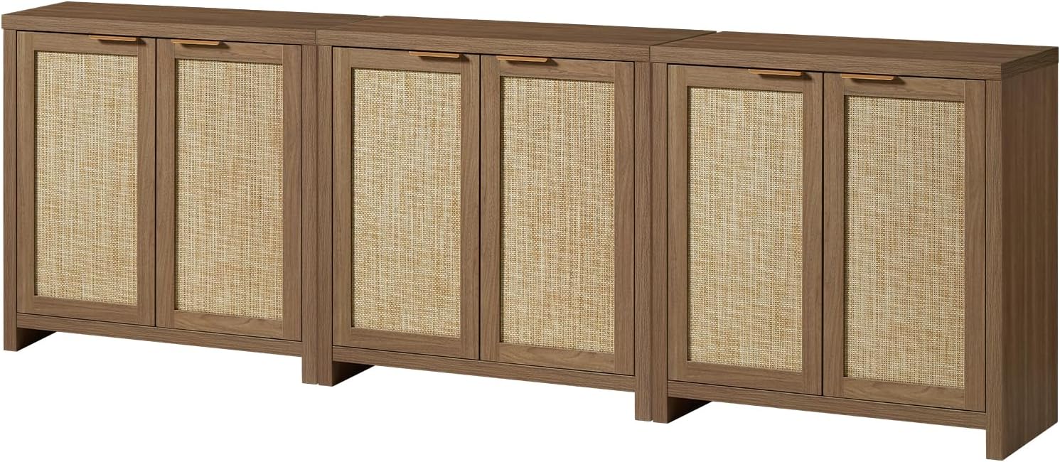 OAKHAM HOME Hampstead Storage Sideboard Cabinet with Rattan Doors and Adjustable Shelves, Buffet Kitchen Cabinet Cupboard Console for Living Room, Set of 3