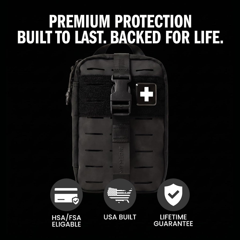 MY MEDIC MyFAK Standard Tactical IFAK & AFAK First Aid Kit - HSA FSA Items - Built in USA - Medical Supplies & Combat Medic Kit for Car, Truck, Vehicle & EDC Emergencies - Tactical Medical Bag, Black