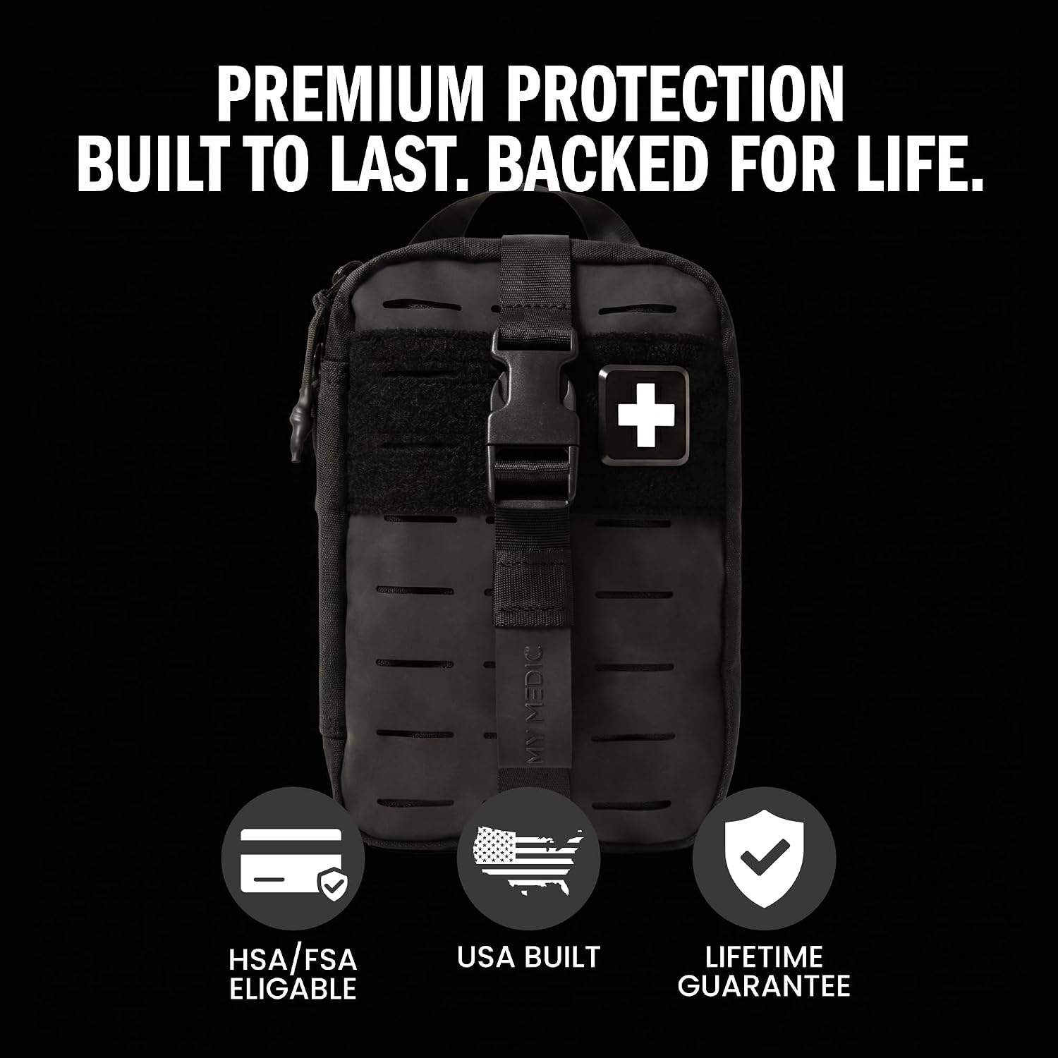 MY MEDIC MyFAK Standard Tactical IFAK & AFAK First Aid Kit - HSA FSA Items - Built in USA - Medical Supplies & Combat Medic Kit for Car, Truck, Vehicle & EDC Emergencies - Tactical Medical Bag, Black
