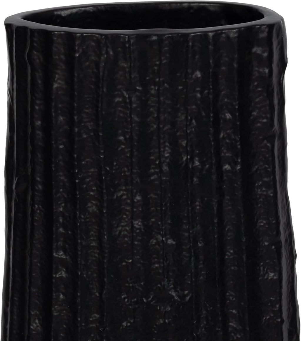 Aluminum Decorative Vase – Floor Flower Holder for Tall Arrangements, Entryway or Living Room Placement, Home Decor with Ribbed Modern Vase Design for Sculptural Impact – 48', Black