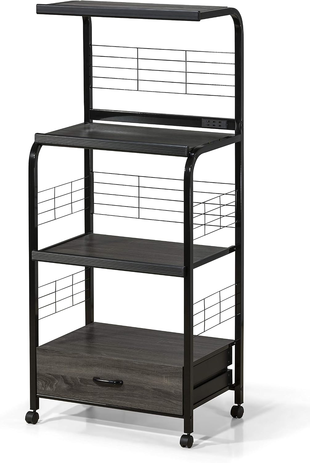 Crown Mark Kitchen Shelf with Casters Baker's Rack, Black