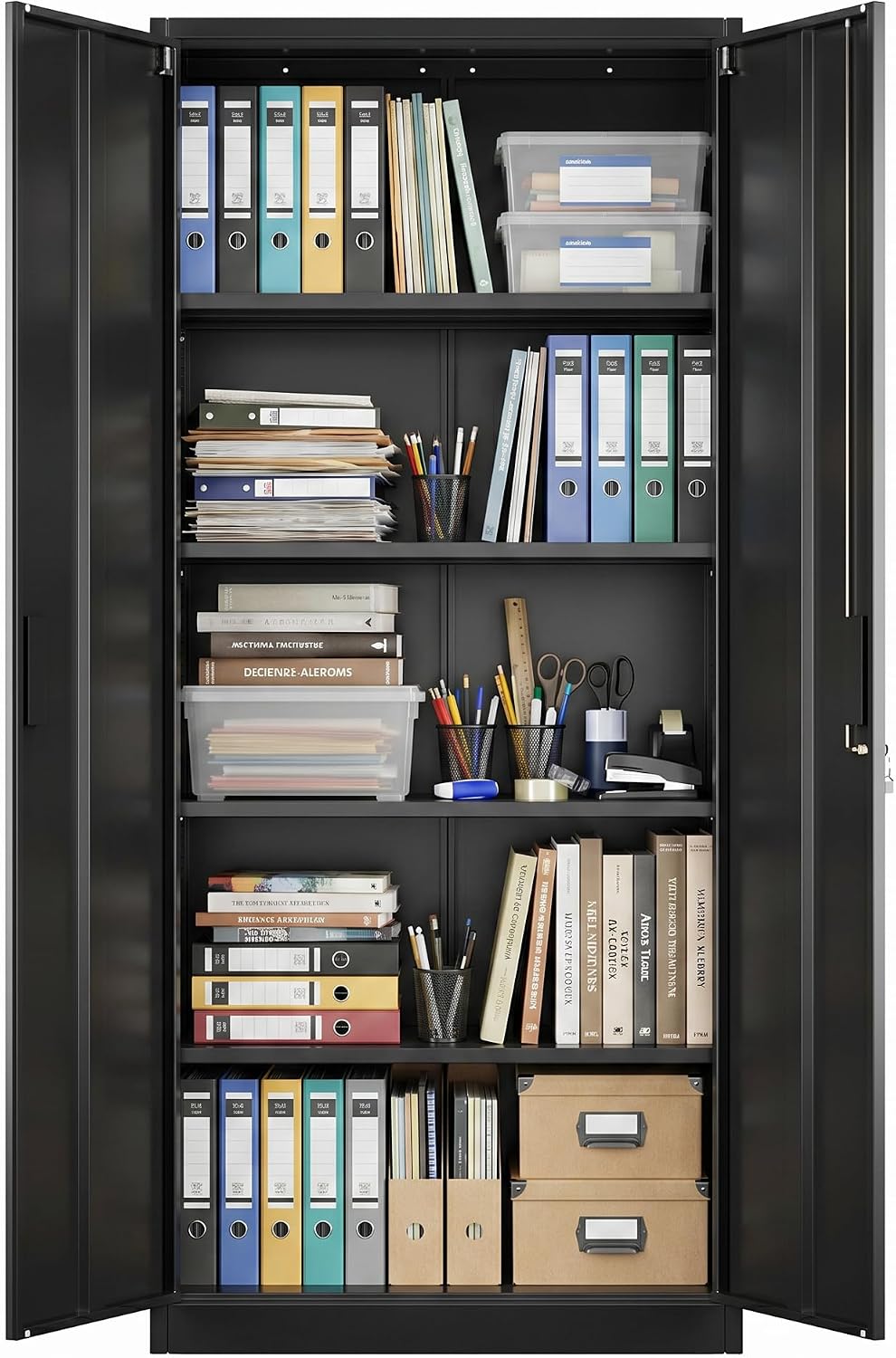 Metal Garage Storage Cabinet, Lockable Steel Storage Cabinet with 4 Adjustable Shelves for Garage, Office, Home, Assembly Required, Black, 15.75' D × 31.50' W × 70.87' H