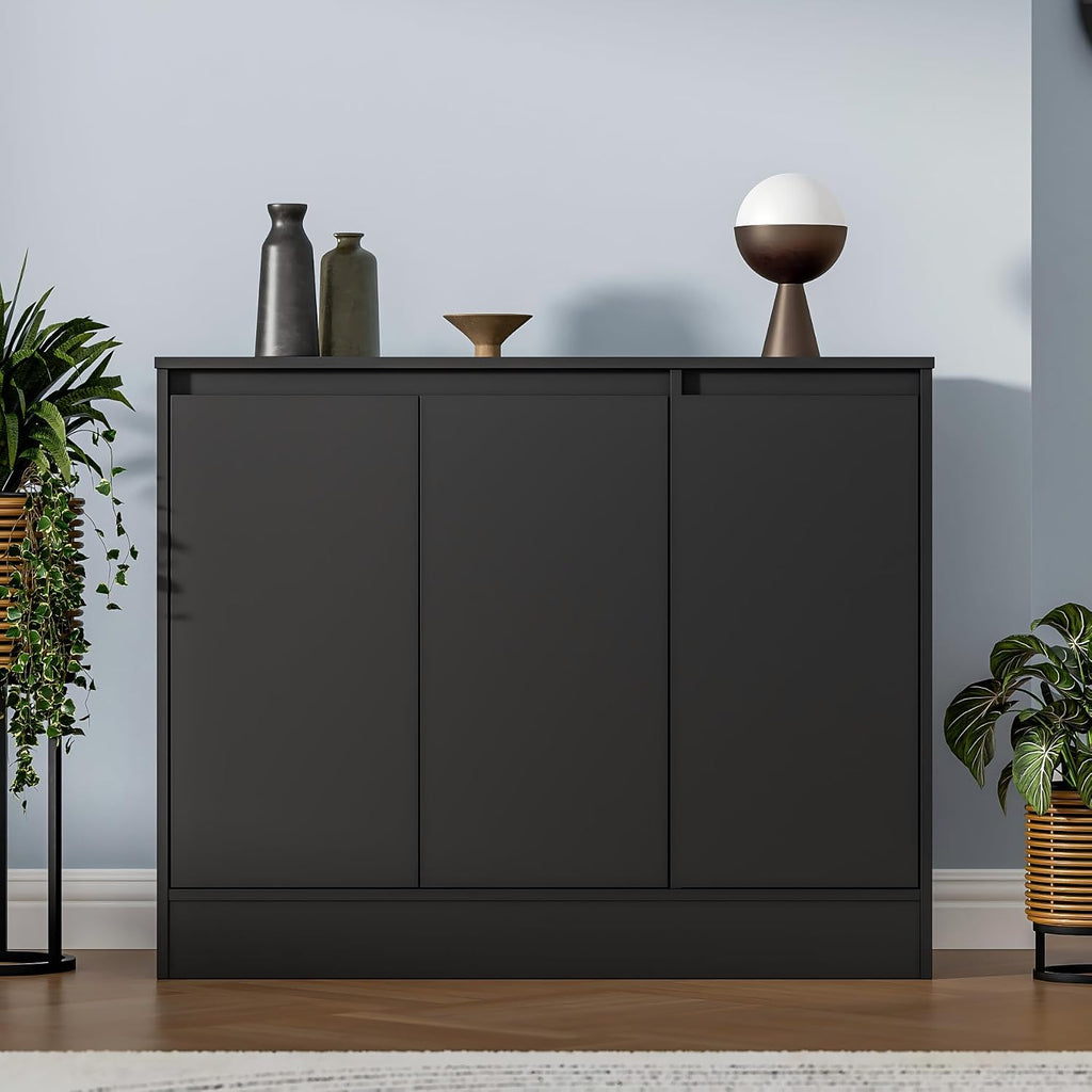 Housoul Buffet Cabinet with Storage, Coffee Bar Cabinet with 3 Doors and Adjustable Shelf, Modern Kitchen Buffet Sideboard for Living Room, Kitchen, Black
