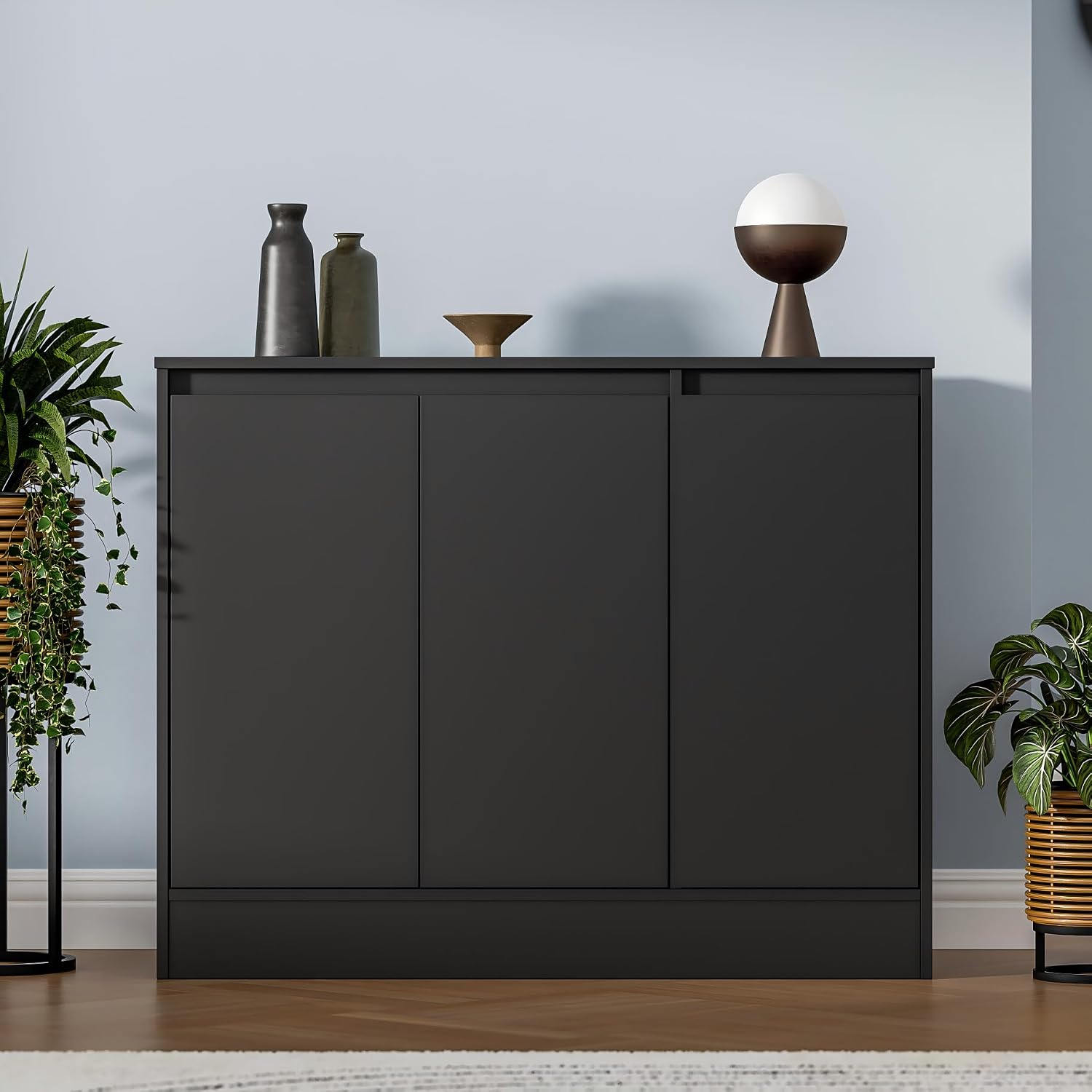 Housoul Buffet Cabinet with Storage, Coffee Bar Cabinet with 3 Doors and Adjustable Shelf, Modern Kitchen Buffet Sideboard for Living Room, Kitchen, Black