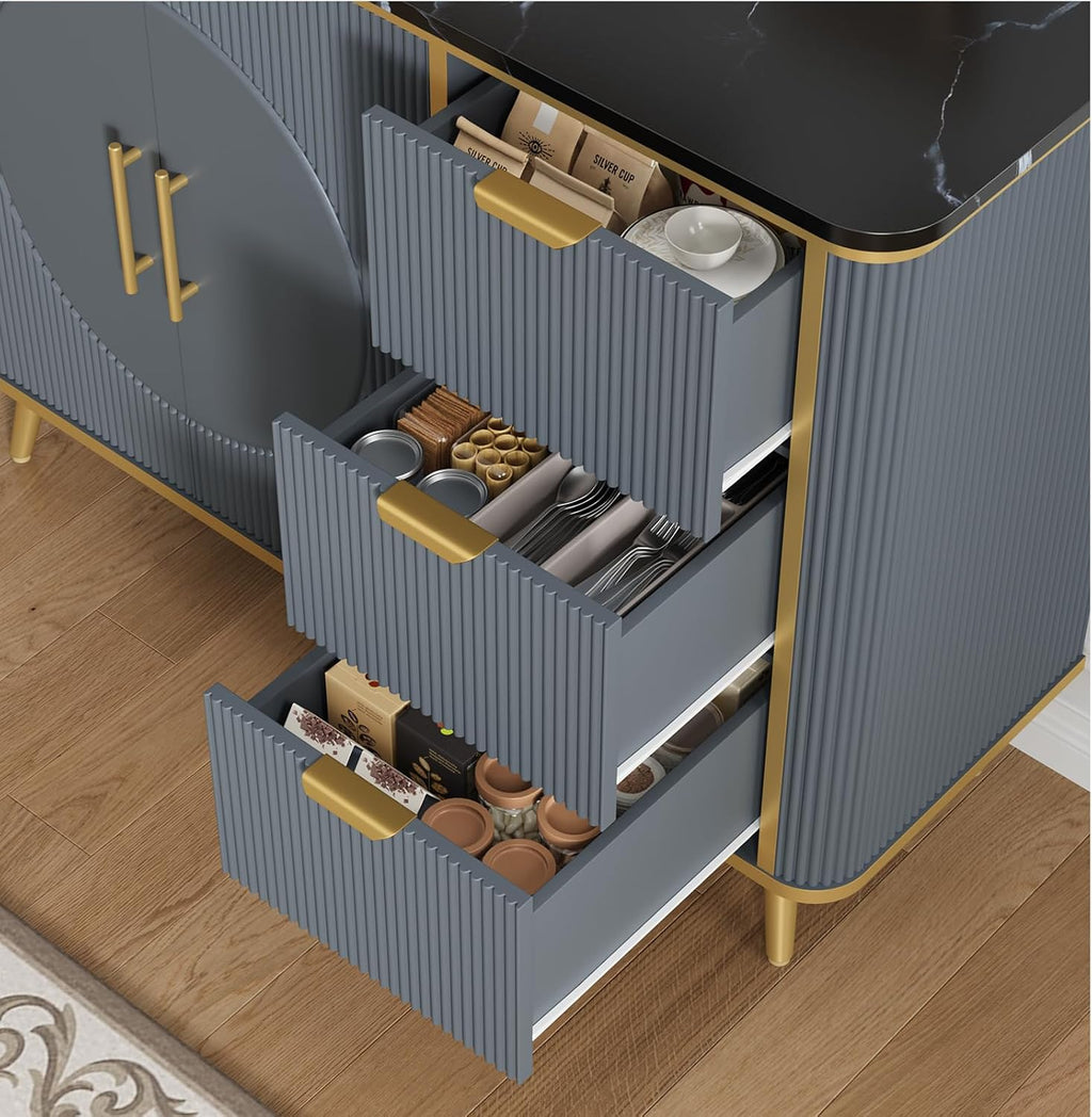 47.3' Modern Buffet Cabinet with Storage, Kitchen Sideboard Buffet with 2 Door & 3 Drawers, Fluted Caffee Bar Storage Cabinet for Dining Room, Living Room, Entryway, Navy Blue