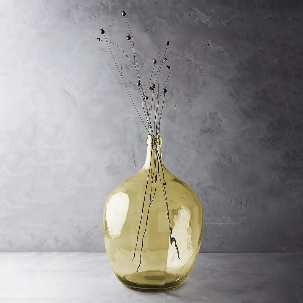 21' Extra Large Glass Floor Vase for Tall Pampas Grass, Golden Clear Big Glass Vases for Tall Branches Plant, Heavy Duty Round Balloon Vase for Living Room Home Decor