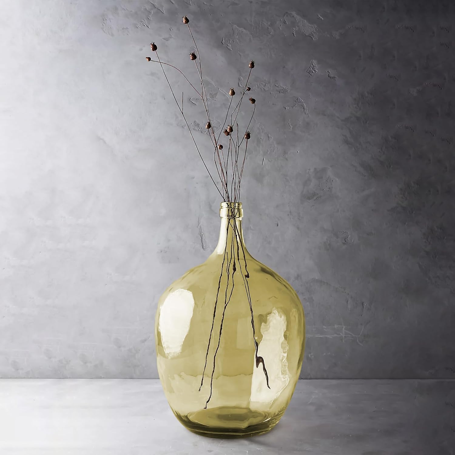21' Extra Large Glass Floor Vase for Tall Pampas Grass, Golden Clear Big Glass Vases for Tall Branches Plant, Heavy Duty Round Balloon Vase for Living Room Home Decor