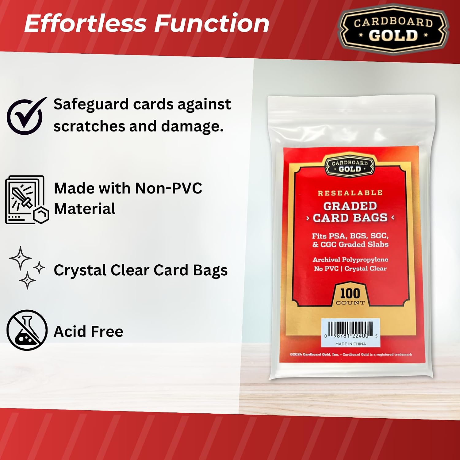 Cardboard Gold Graded Card Sleeve - Fits PSA, SGC, BGS, CGC Trading Cards - Slab Sleeves w/Adhesive Flap - Archival Safe, PVC-Free Protector Bags for Baseball, Sports, Gaming Cards - 5000 ct