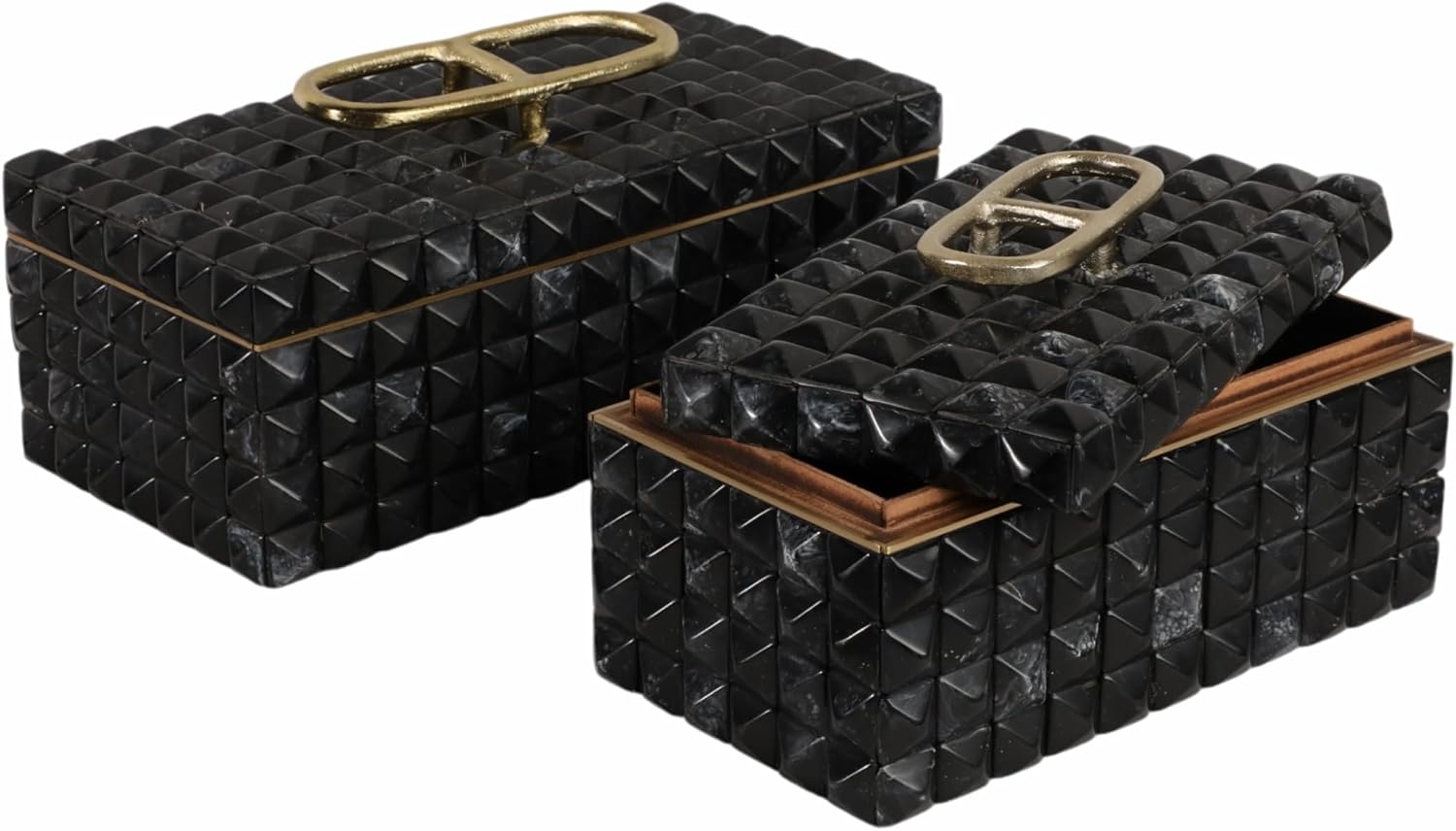 Decorative Jewelry Boxes for Home Decor – Elegant Keepsake and Storage Boxes with Lid – Studded Pattern Home Organizer for Living Room Decor, Bedroom, Office, or Shelf Set of 2 – 6' Gray & Gold