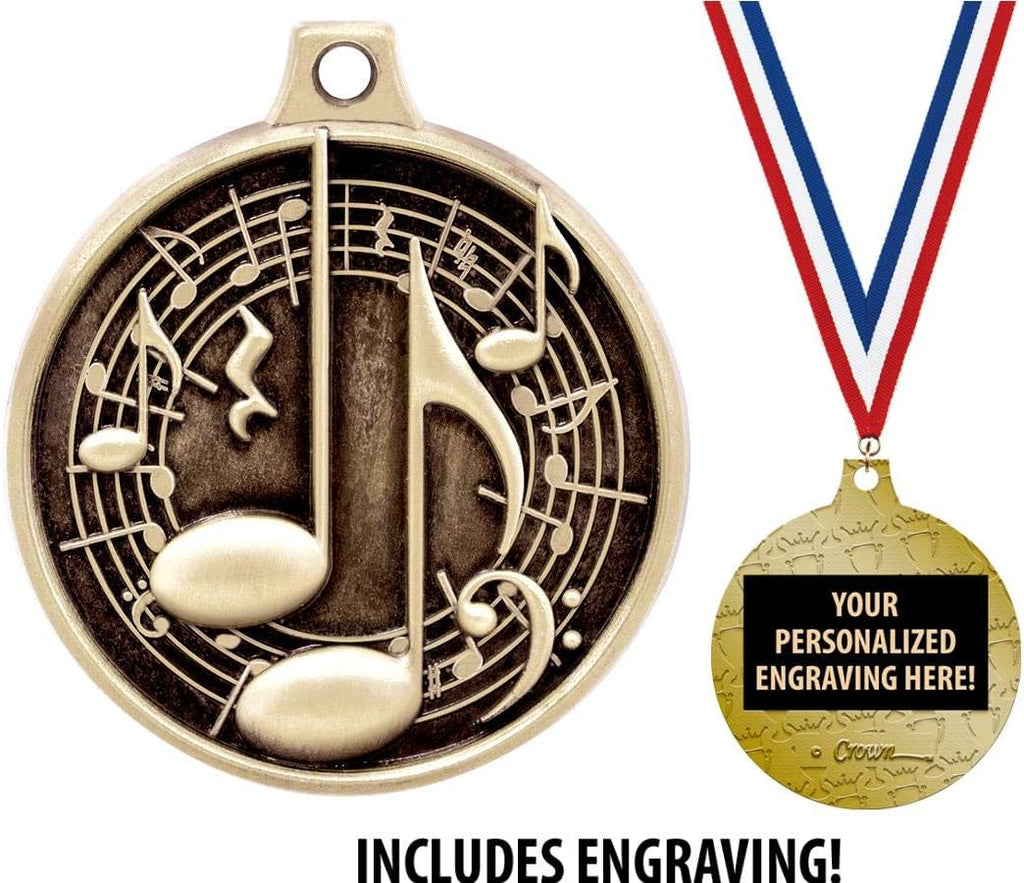 Music Medals - 1 1/2' Gold Music Medals, Great Kids Music Awards with Custom Engraving