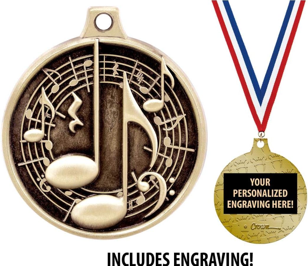 Music Medals - 1 1/2' Gold Music Medals, Great Kids Music Awards with Custom Engraving