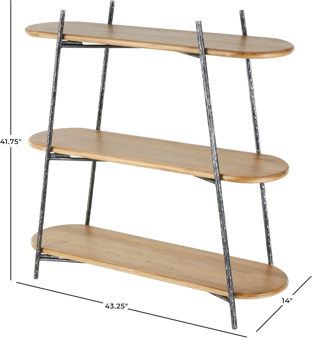 Deco 79 Wood Storage Shelving Unit Oval Shaped Shelving Unit with Black Metal Frame, Display Shelf 43' x 14' x 42', Brown