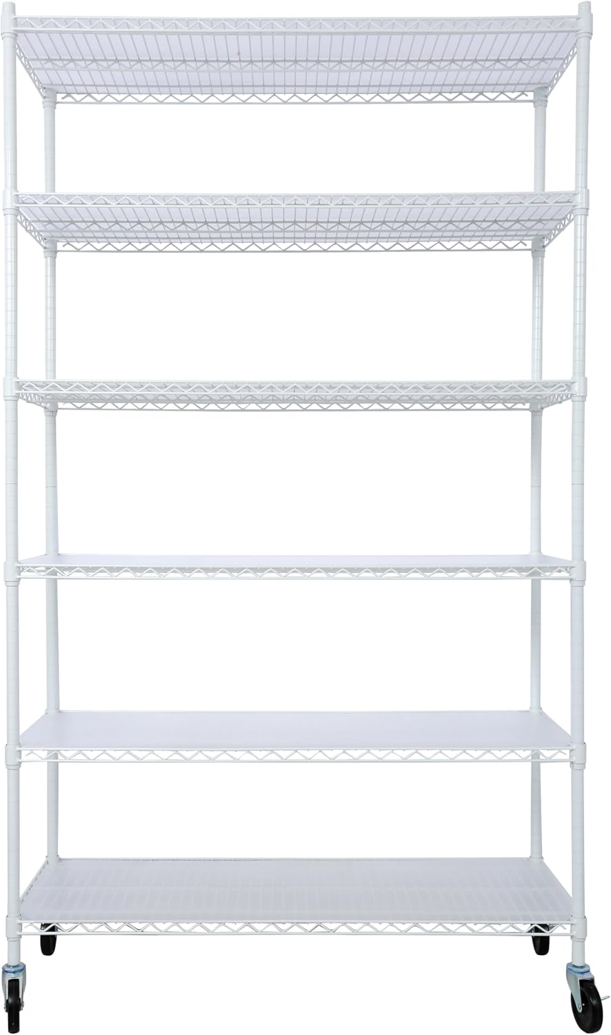 Heavy-Duty 6-Tier NSF Commercial Shelving Unit - 6000LB Capacity Adjustable Metal Storage Rack with Wheels, 84' H x 48' L x 20' D, Steel Wire Shelving for Warehouse/Garage/Restaurant (White)