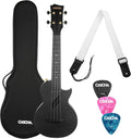 CASCHA Concert Ukulele Set Carbon Fibre I Carbon Ukulele Starter Kit with 3 Plectrums Bag I Ukulele Set Fluorcarbon Strings I Small Hawaii Guitar for Beginners Advanced I Black