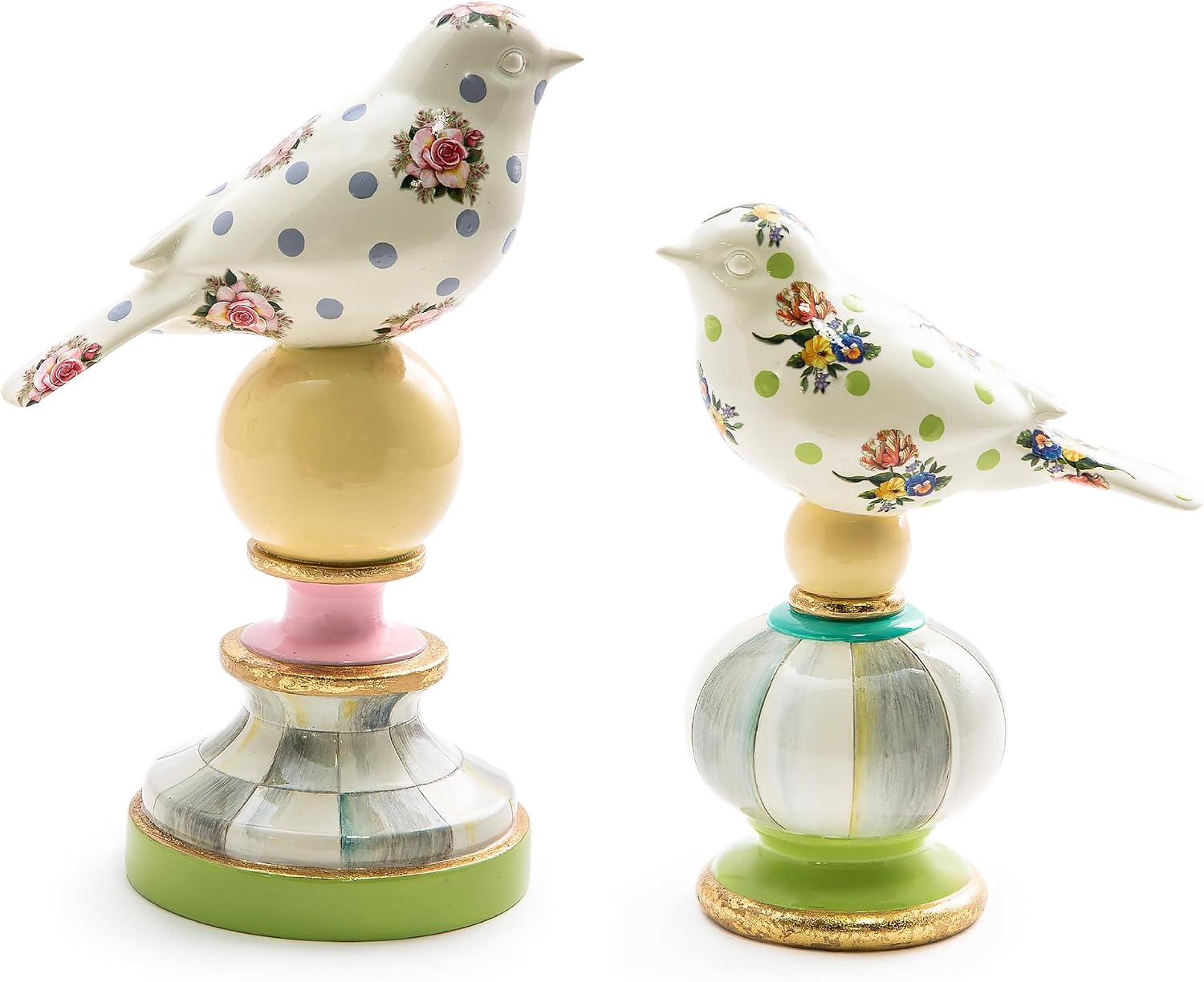 MACKENZIE-CHILDS Bird Topiaries, Decorative Bird Decor for Living Room or Bedroom Table Decor, Set of 2, Wildflowers