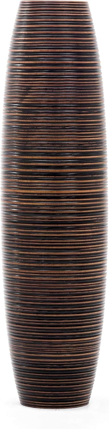 Leewadee Large Brown Home Decor Floor Vase - Wooden 26 inch Tall Farmhouse Decor Flower Holder for Fake Plant and Pampas Grass