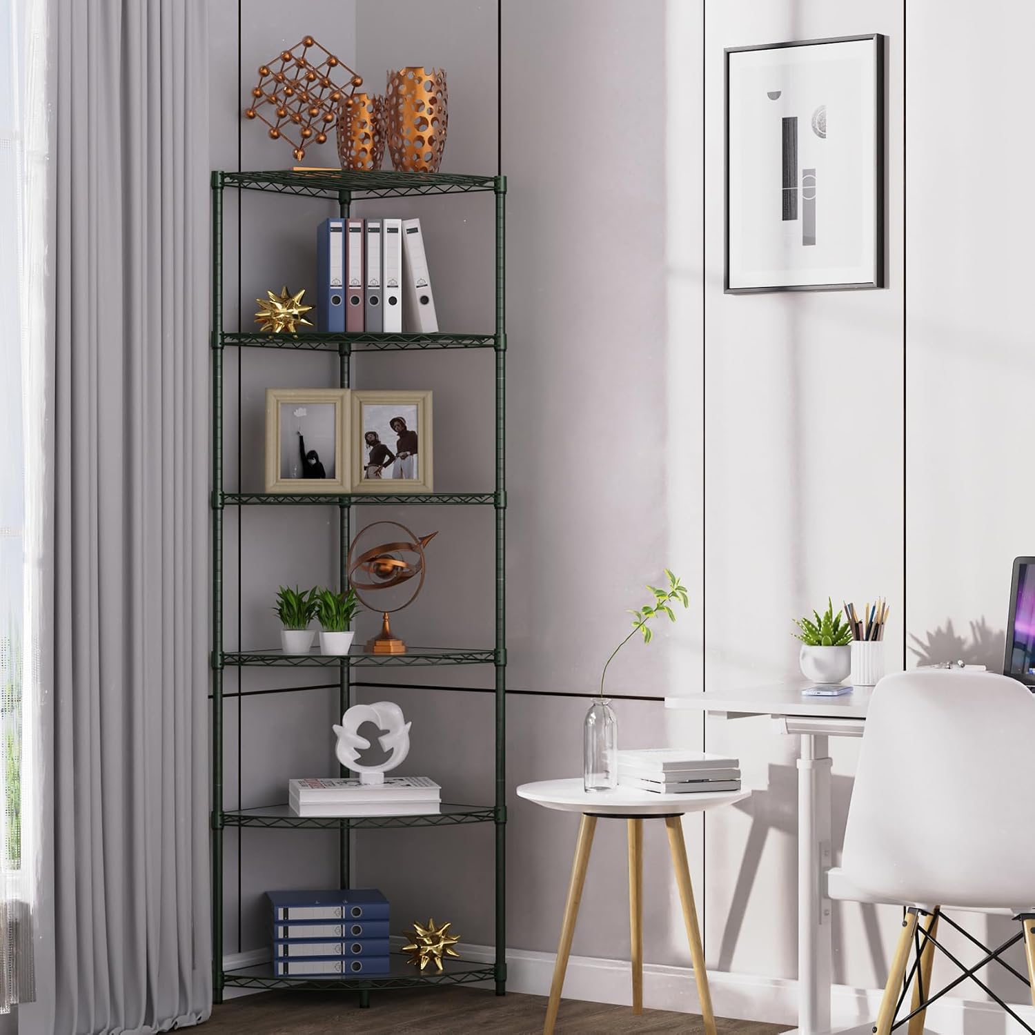 6 Tier NSF Corner Wire Shelf Shelving Unit, 18 x 18 x 72 Inch 420lbs Capacity Heavy Duty Adjustable Metal Storage Rack with Leveling Feet & Shelf Liners for Office Kitchen Bathroom and More - Green