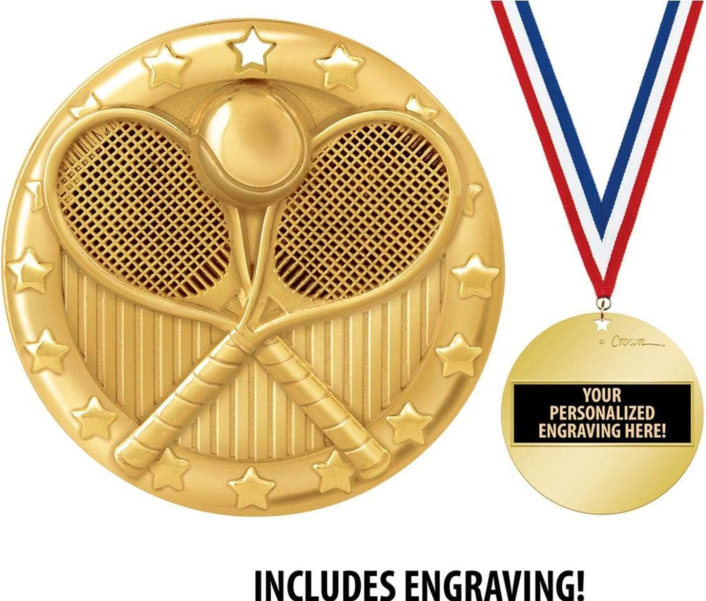 Crown Awards Tennis Medal, 2' Shiny Gold Tennis Medals for Kids with Free Custom Engraving