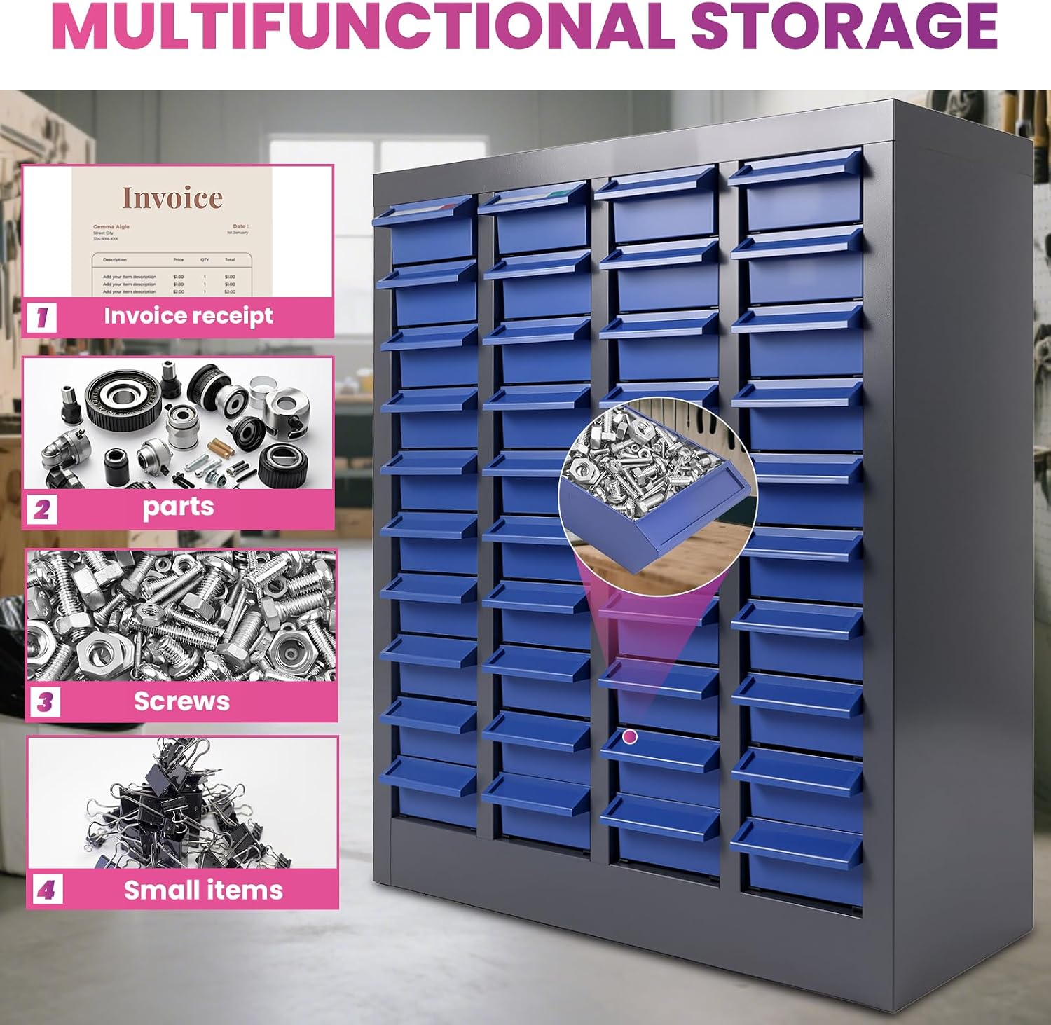 40 Drawers 21x9x25 Inch Bolt and Nut Organizer, Stainless Steel Parts Cabinet with Shelfs & Labels Bolt and Nut Tool Storage Cabinet for Workshop Tool & Hardware Storage and Organization